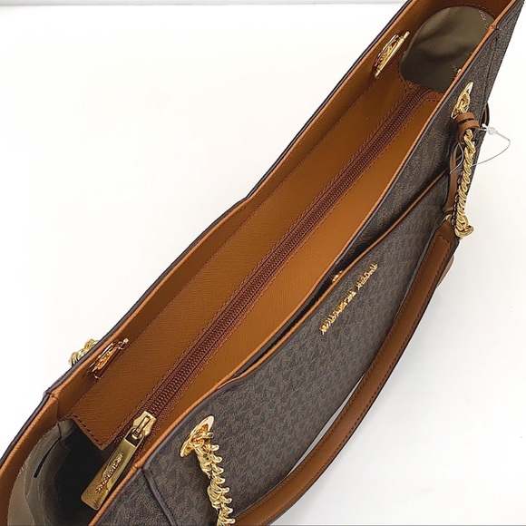 MICHAEL KORS LARGE X CHAIN LOGO SHOULDER BAG BROWN - Picture 14 of 16